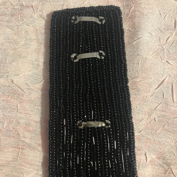 Vintage Black Beaded Dress Belt with Plastic Beads & Sequins with Hook Closure - Picture 5 of 14
